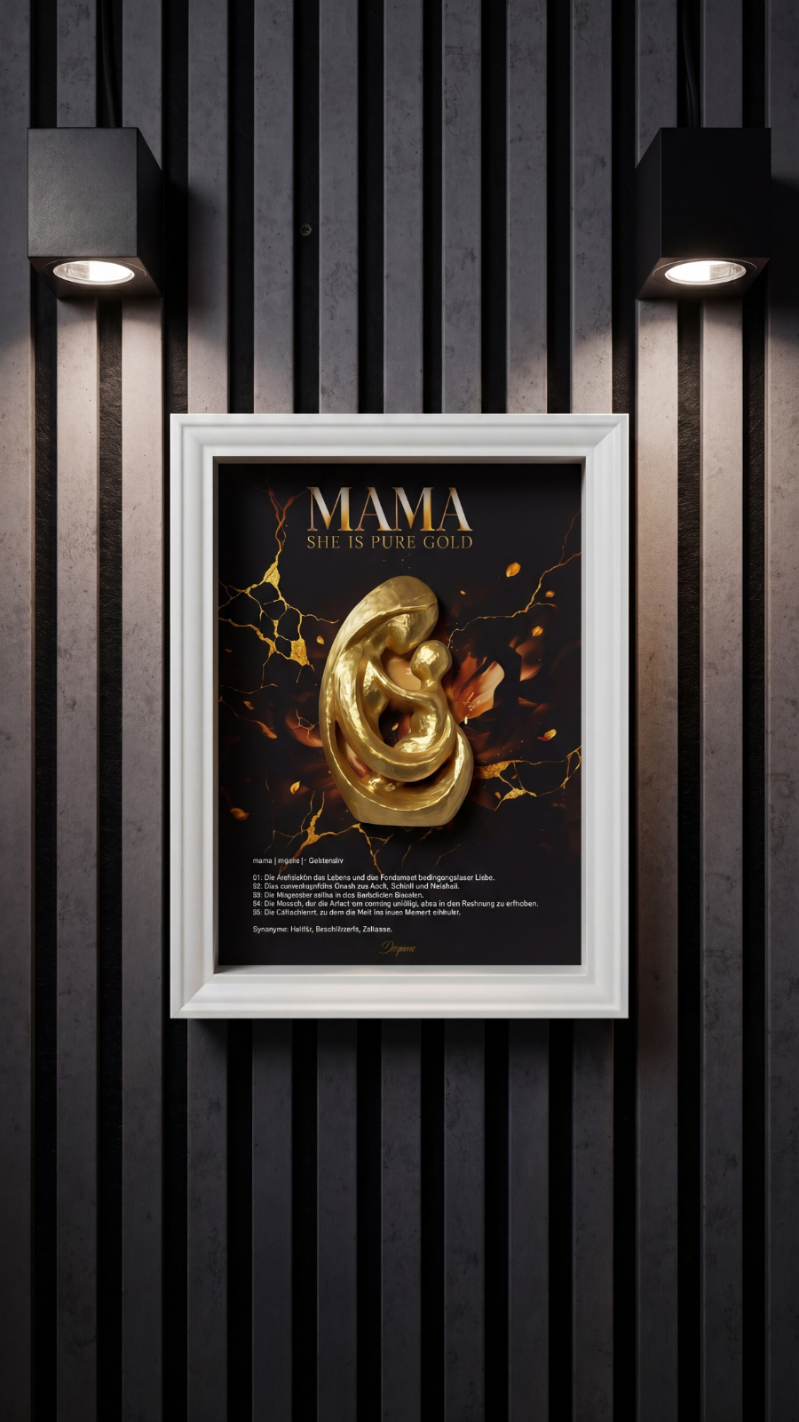 Muttertags Special Mama She Is Pure Gold 3D Shadowbox Mutter Kind Kunstwerk Geschenk DEQORA