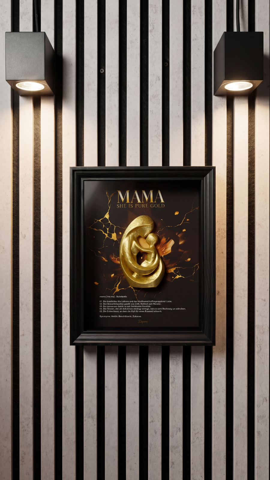 Muttertags Special Mama She Is Pure Gold 3D Shadowbox Mutter Kind Kunstwerk Geschenk DEQORA