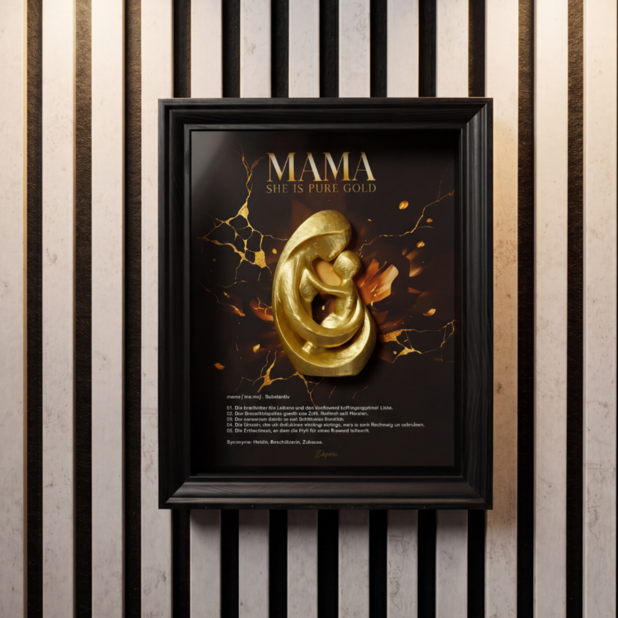 Muttertags Special Mama She Is Pure Gold 3D Shadowbox Mutter Kind Kunstwerk Geschenk DEQORA