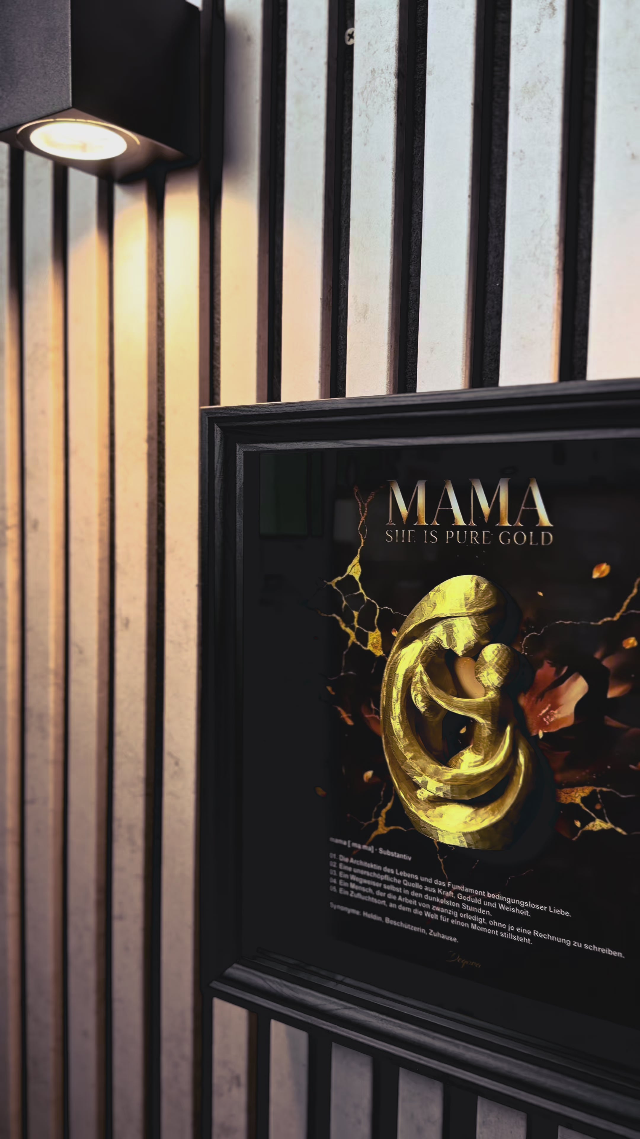 Muttertags Special Mama She Is Pure Gold 3D Shadowbox Mutter Kind Kunstwerk Geschenk DEQORA