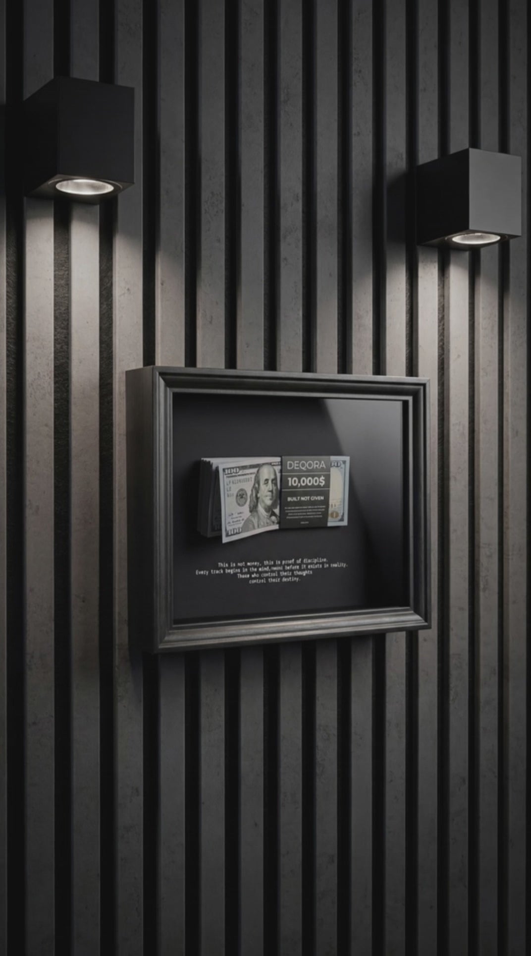 Shadowbox Money Art "Built Not Given" – Motivationsbild mit 100-Dollar-Schein Stapel 3D – Business Wanddekor für Büro & Home Office – Art
